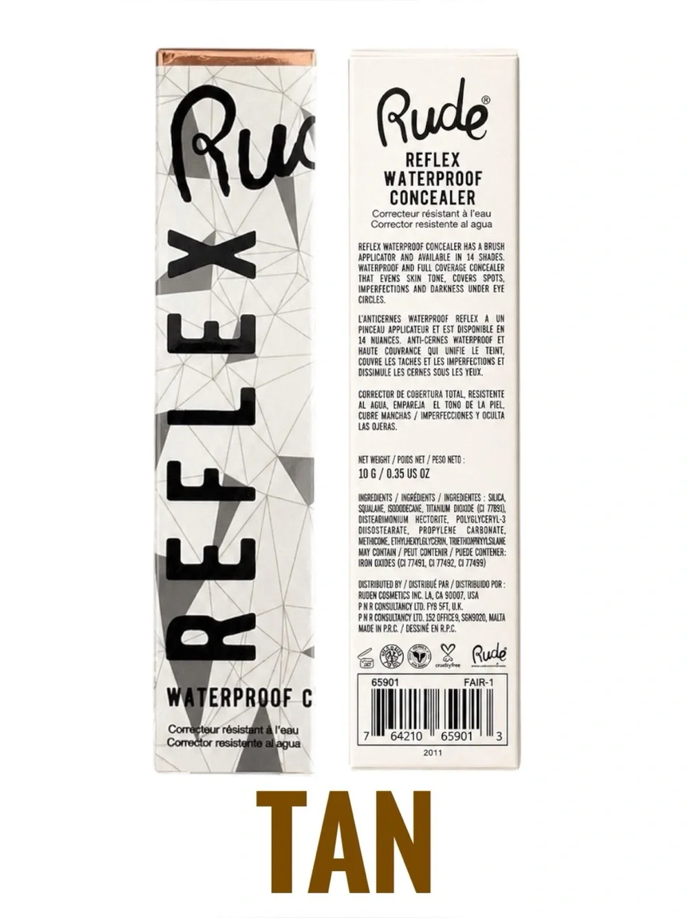Rude Reflex Tan Built-in Brush Waterproof Corrector Concealer Smudge-Proof